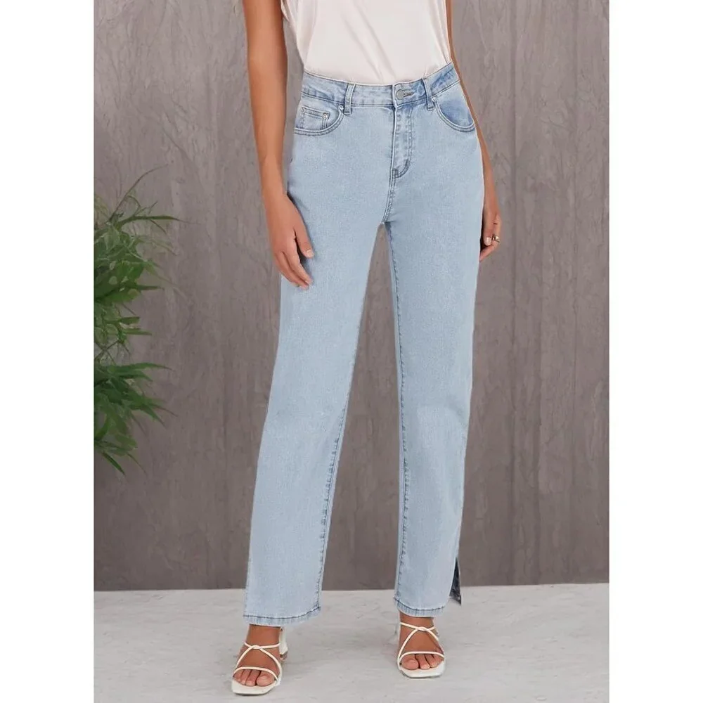 Women's Ripped High Waist Flared Wide Leg Denim Jeans Casual Trendy